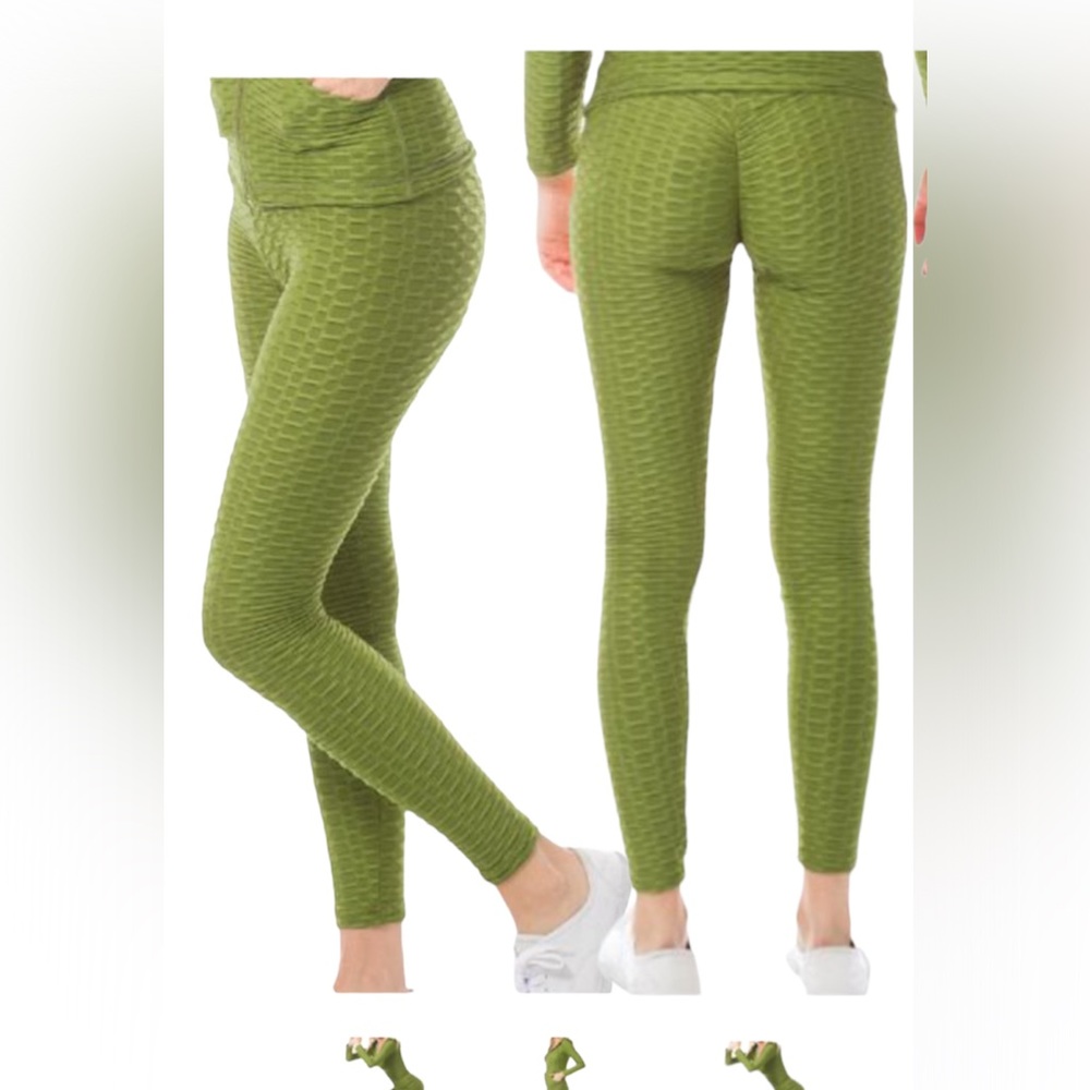 New Mix Ruched Butt Scrunch Workout Yoga Textured Pants Olive Size L/XL